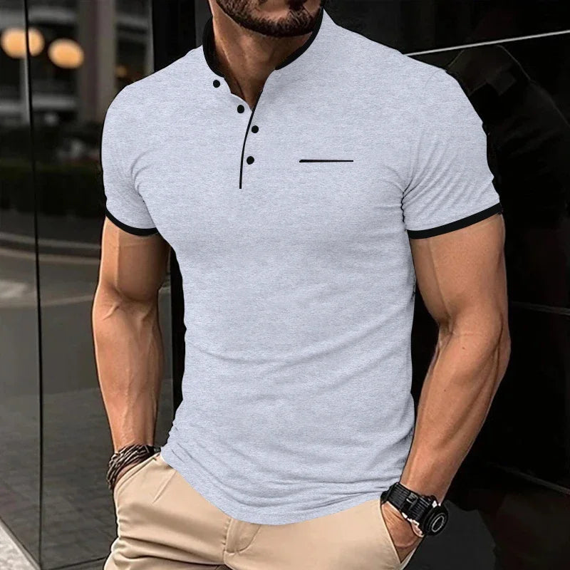RBB 2025 Men’s Casual Fashion Stand-Up Collar Polo – Solid Color, Short Sleeve, Summer Versatile & Comfortable Top