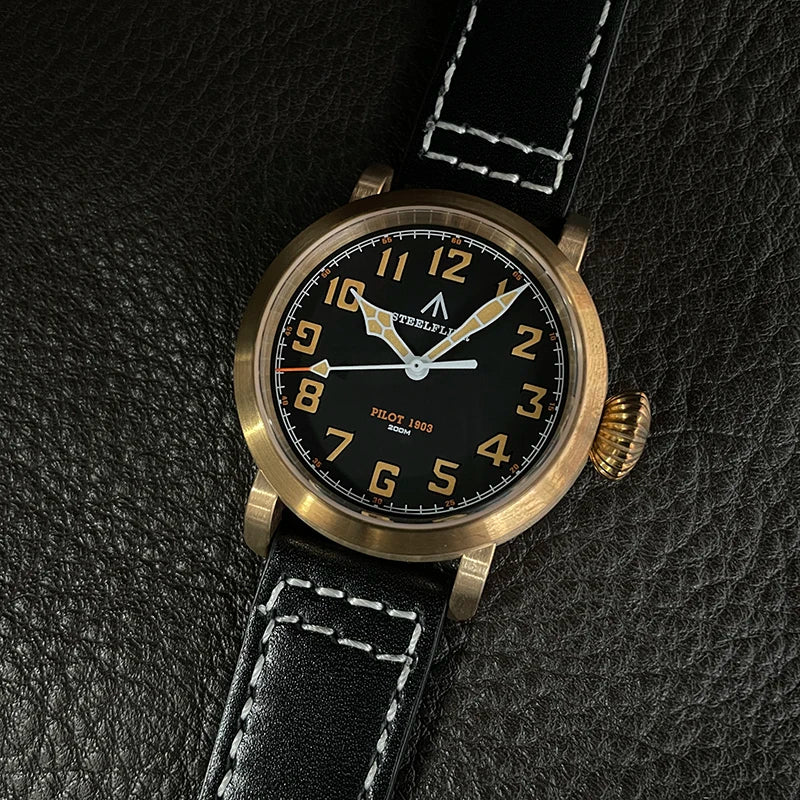 RBB 40mm Men's Bronze Pilot Quartz Wristwatch – 20ATM Waterproof, Luminous, Sapphire