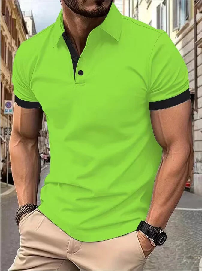 RBB Men’s Short Sleeve Color Matching Fashion Lapel Shirt – Stylish Casual Summer Top