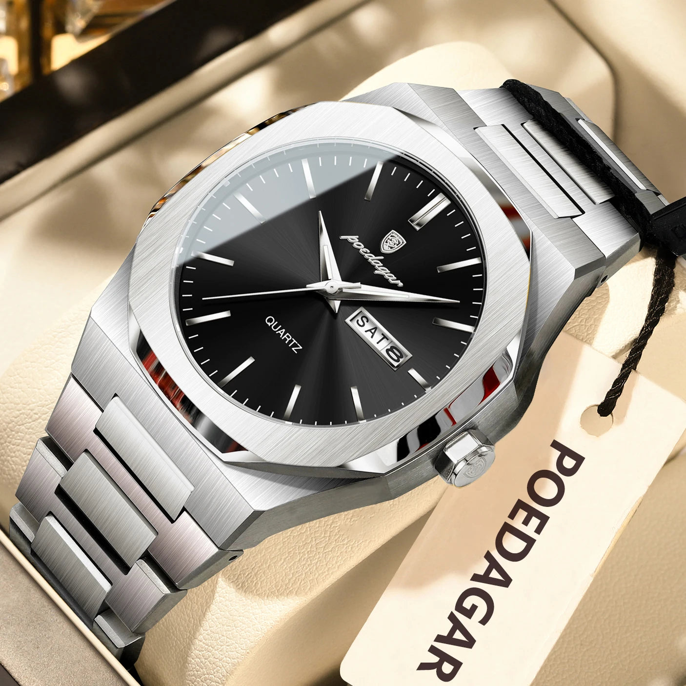 RBB Men’s Fashion Quartz Watch – Waterproof Luminous Stainless Steel with Date & Week Display