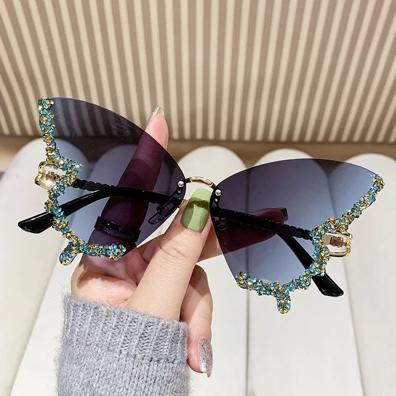 RBB Y2K Oversized Butterfly Sunglasses for Women – Diamond Edge Design, Fashion Street Style
