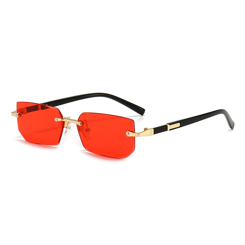 RBB Rimless Rectangle Sunglasses – Small Square Unisex Summer Travel Shades