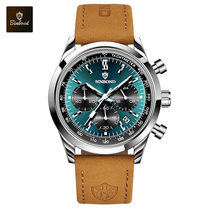 RBB Men's Quartz Watch – Leather Strap, Luminous Dial, Waterproof, Sports & Business Style