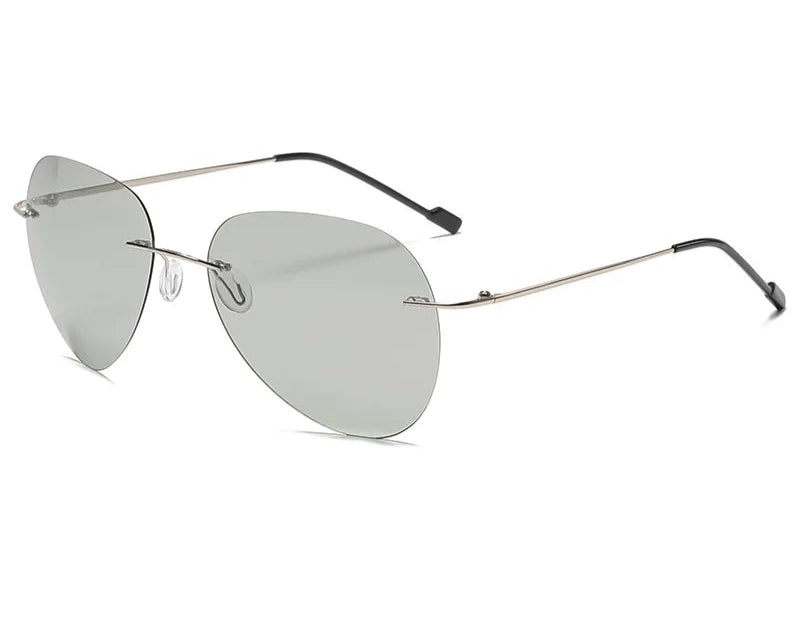 RBB Rimless Polarized Photochromic Sunglasses | Ultra-Light Titanium Driving Glasses for Men – Day & Night Vision