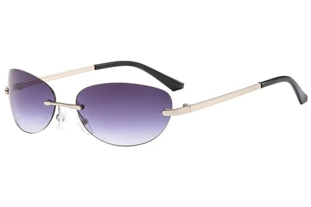 RBB Y2K Oval Rimless Sunglasses – Women’s Fashion Wrap Around Eyewear