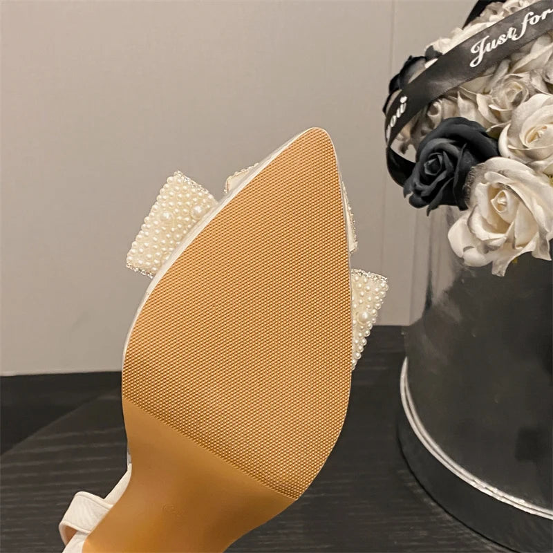 RBB Women's Transparent PVC High Heels with Pearl Bow – Pointed Toe Wedding & Party Pumps