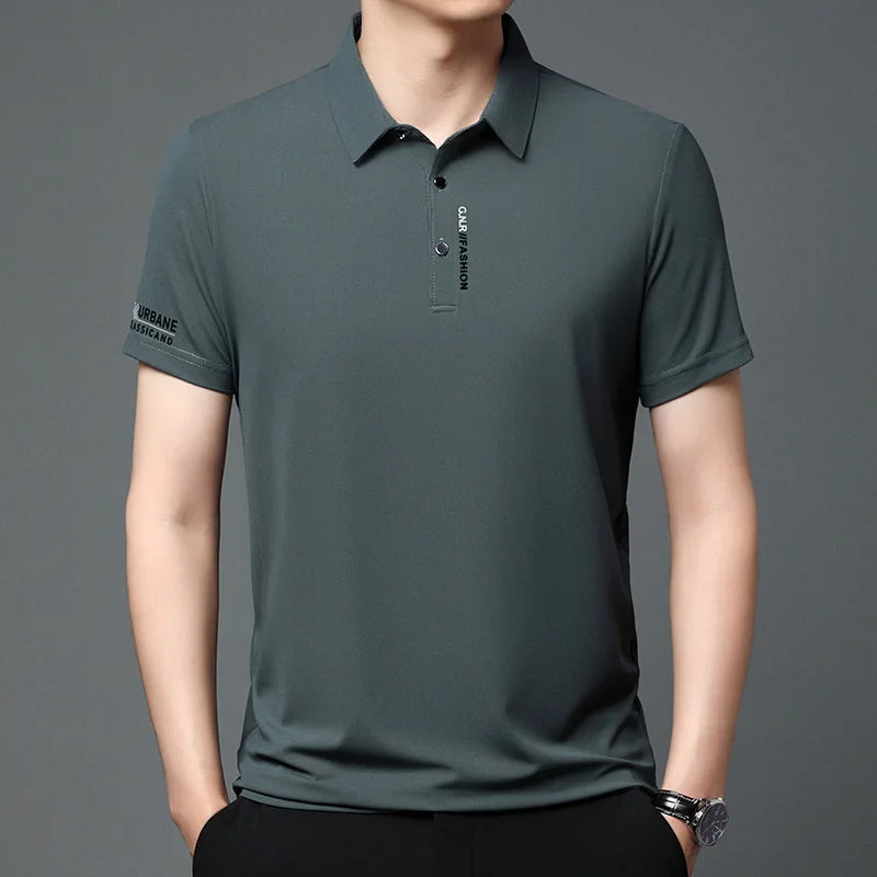 RBB 2025 Men’s Breathable Short Sleeve Solid Color Polo Shirt – Comfortable Elastic Casual Business Top