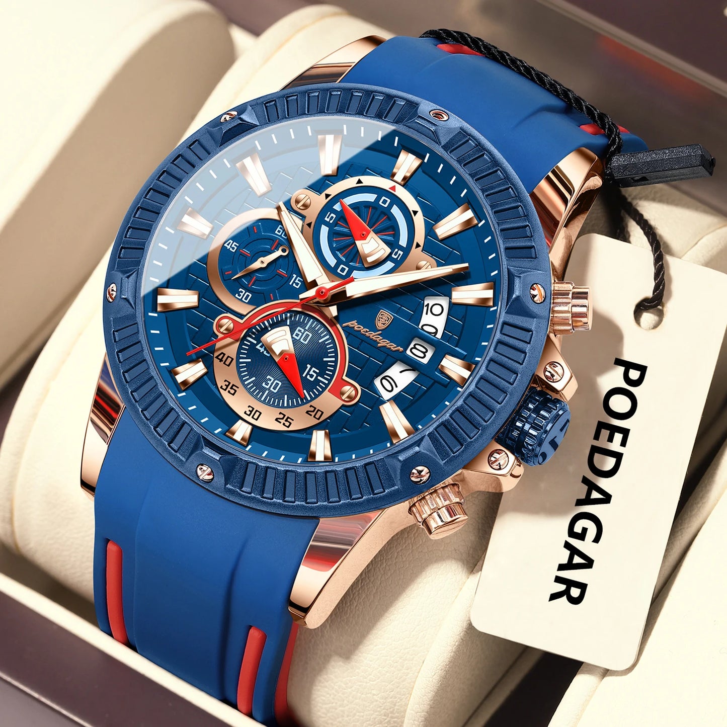 RBB Men's Sport Chronograph Watch – Silicone Strap, Waterproof, Luminous, Date Display