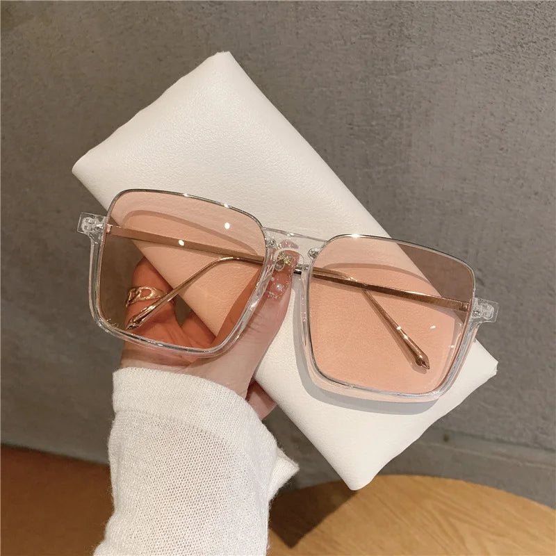 RBB 2024 Vintage Women's Fashion Sunglasses – Luxury Metal Square Frame with UV400 Pink Gradient Lenses