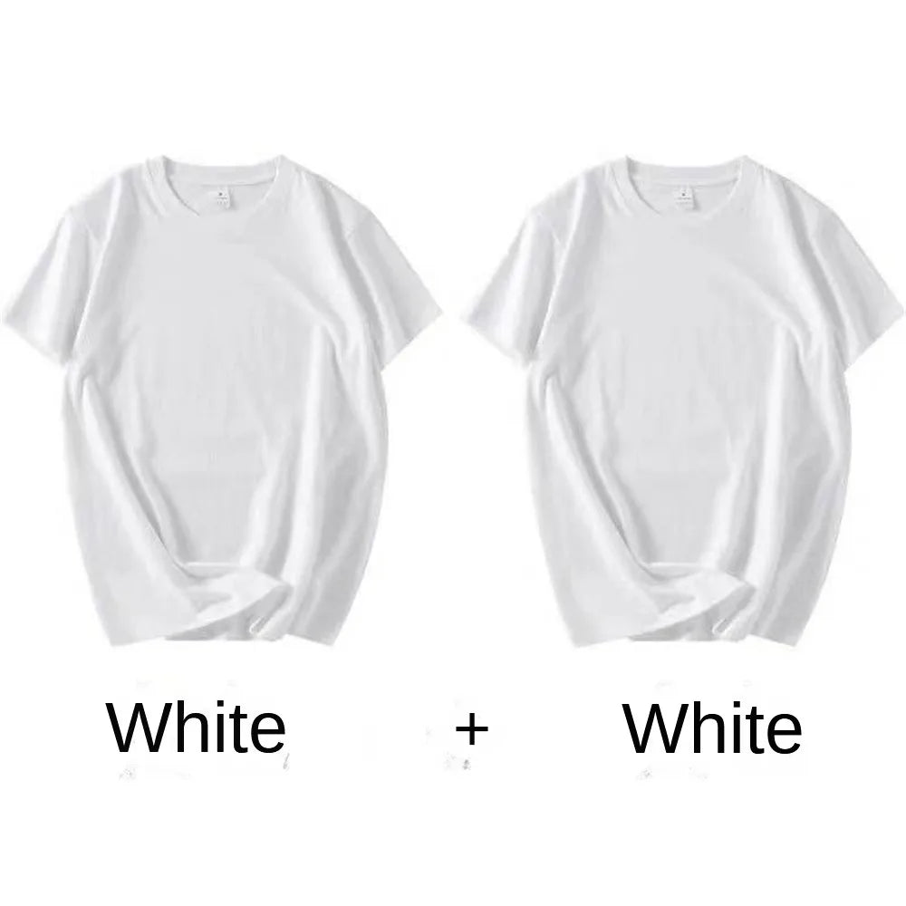 RBB 2PCS Men’s & Women’s 100% Cotton Solid White Short Sleeve T-Shirts – Casual Breathable Round Neck Tops