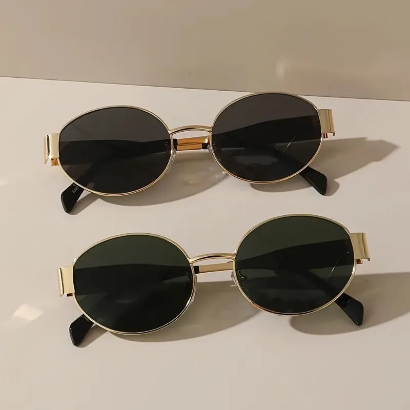 RBB Oval Metal Frame Sunglasses – 2 Pairs Unisex Fashion Eyewear for Daily Wear & Trendy Photography