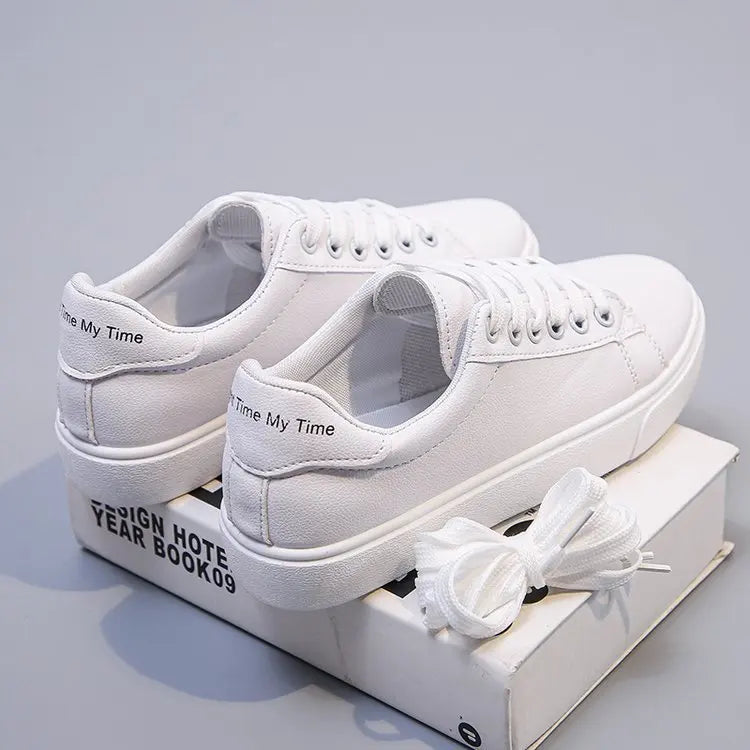 Women’s PU Leather Vulcanized Platform Sneakers – Classic White Casual Shoes