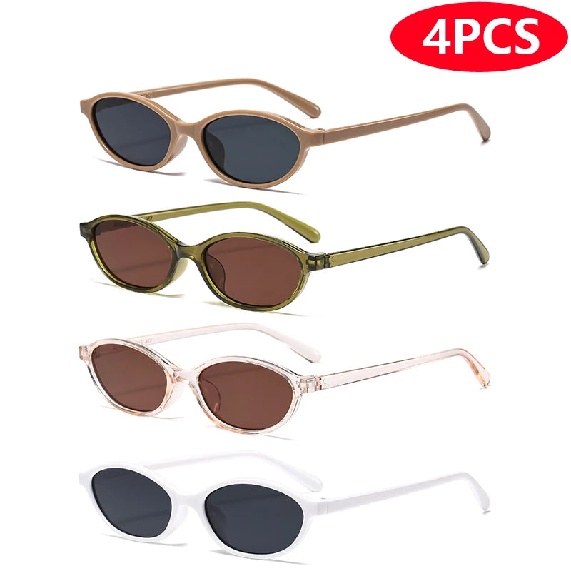RBB Retro Elliptical Sunglasses Set – 4pcs/6pcs | Unisex Small Frame Fashion Eyewear