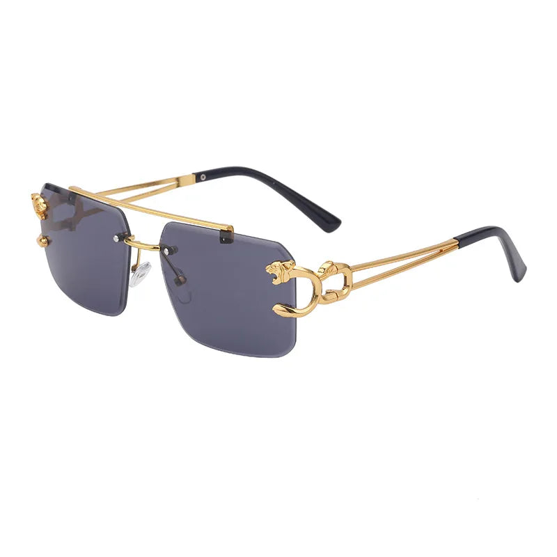 RBB 90168 Women's Fashion Metal Leopard Rimless Sunglasses – Gradient Ocean Film UV400 Double Bridge Design