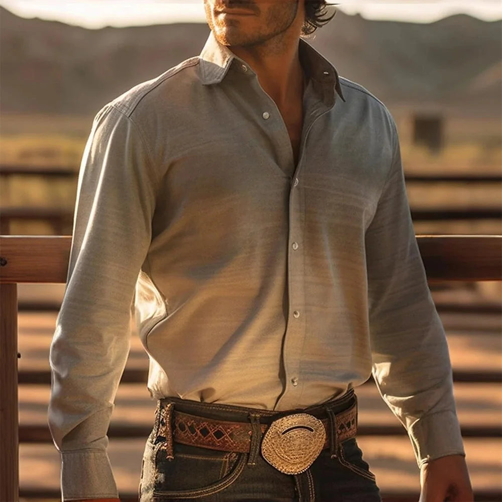 RBB Men’s Yellowstone Western Denim Shirt – Two-Tone Patchwork, Casual Long Sleeve