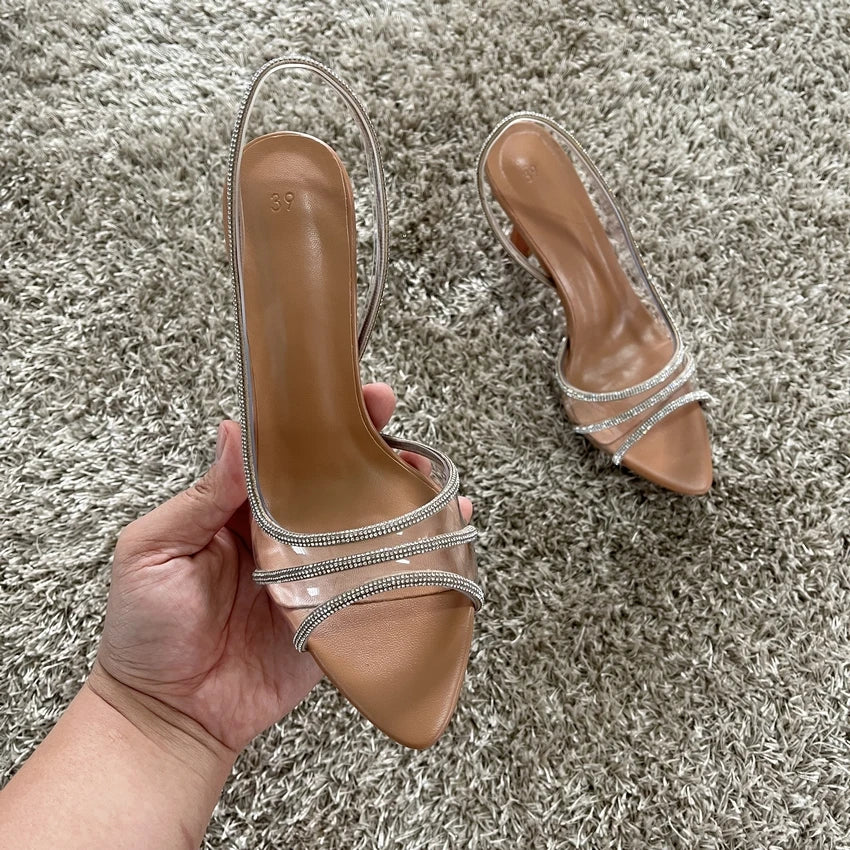 RBB Women’s Crystal Slingback High Heels – Summer Sexy PVC Pointed Toe Pumps