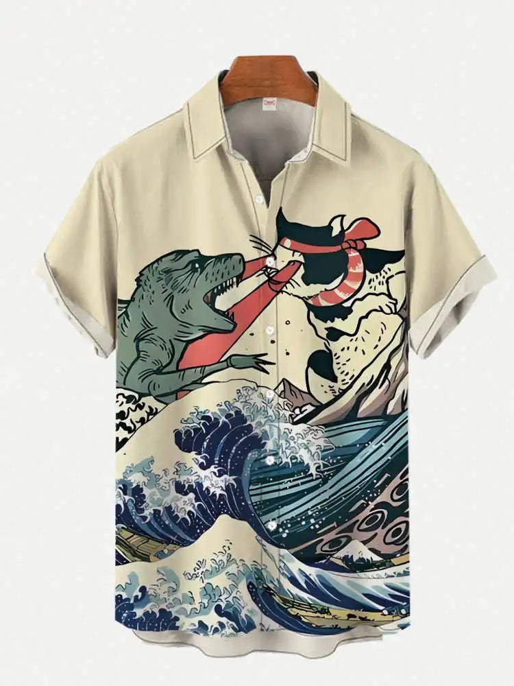 RBB Men’s Japanese Art Style Aircraft Print Short Sleeve Shirt – Casual Hawaiian 2024