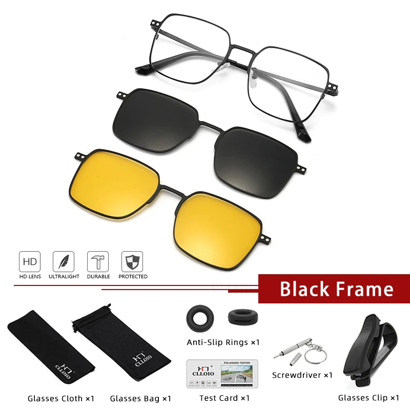 RBB 3-in-1 Magnetic Clip-On Glasses – Titanium Frame Polarized UV400 Eyewear for Men & Women