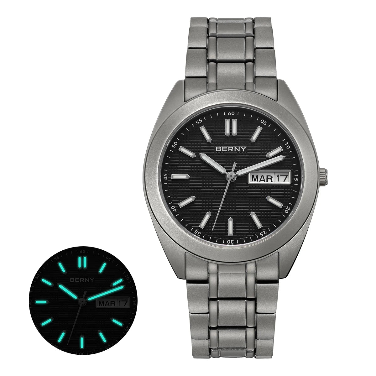 RBB Titanium Men’s Quartz Watch – Date & Week Calendar, Sapphire Crystal, Super Luminous, 38mm, 10ATM Waterproof