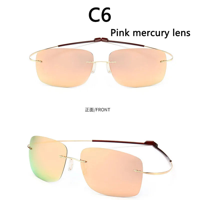 RBB Pure Titanium Rimless Polarized Sunglasses | Ultra-Thin Grey UV400 Lenses with Spring Legs