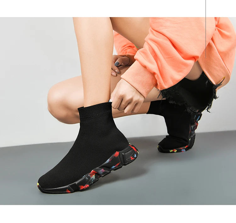 Classic Black High-Top Running Sneakers – Lightweight Slip-On Trainers for Men & Women