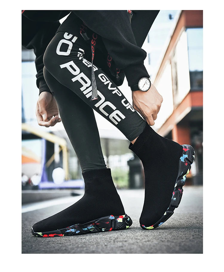 Classic Black High-Top Running Sneakers – Lightweight Slip-On Trainers for Men & Women