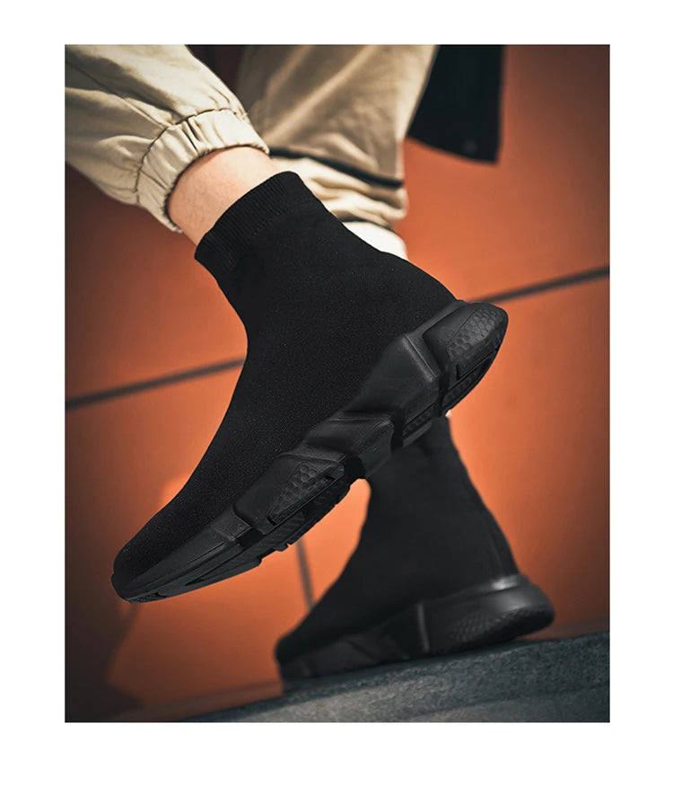 Classic Black High-Top Running Sneakers – Lightweight Slip-On Trainers for Men & Women