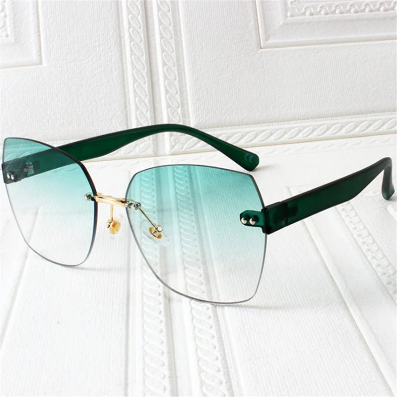 RBB Women's Rimless Vintage Sunglasses – Irregular Gradient UV400 Fashion Eyewear (Green)