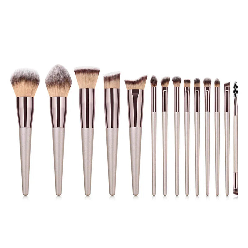 Hot Champagne Makeup Brush Set – Foundation, Blush, Eyeshadow & Blending Tools
