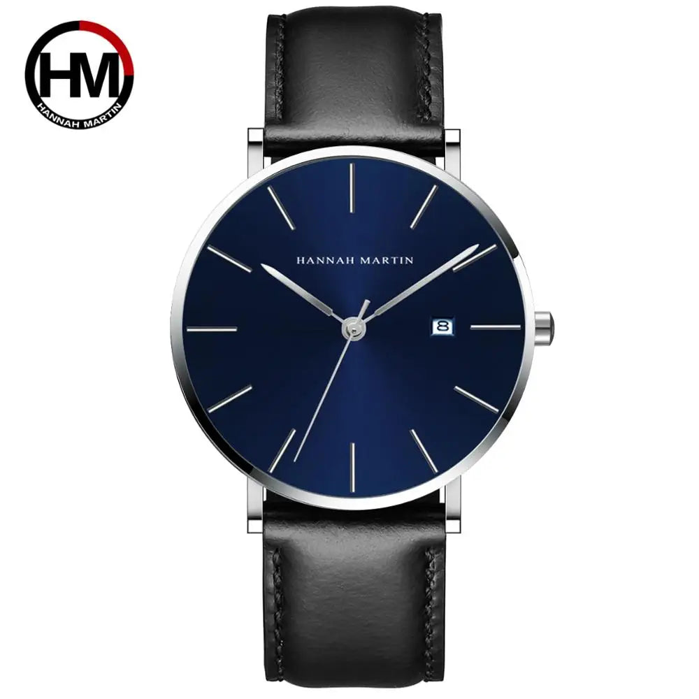 RBB Classic Bauhaus Men's Ultra-Thin Quartz Watch – Dark Blue Dial, Stainless Steel, Waterproof, Calendar Function