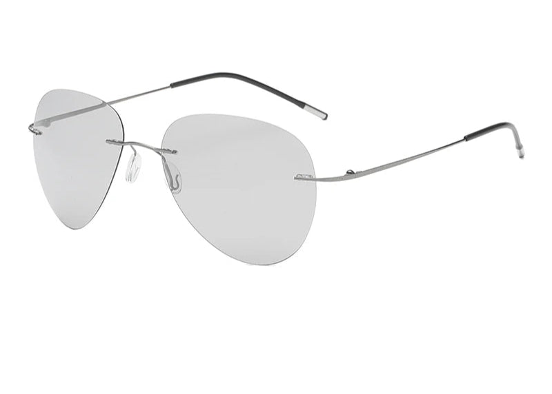 RBB Titanium Rimless Polarized Sunglasses – Ultralight Frameless Grey Photochromic Eyewear