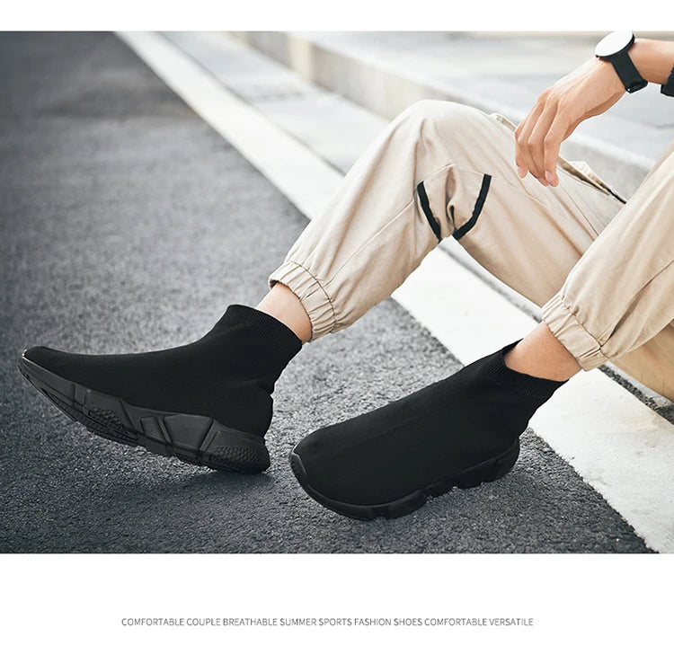 Classic Black High-Top Running Sneakers – Lightweight Slip-On Trainers for Men & Women