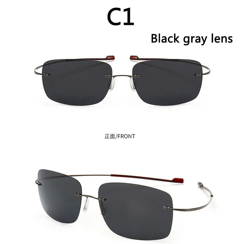 RBB Pure Titanium Rimless Polarized Sunglasses | Ultra-Thin Grey UV400 Lenses with Spring Legs
