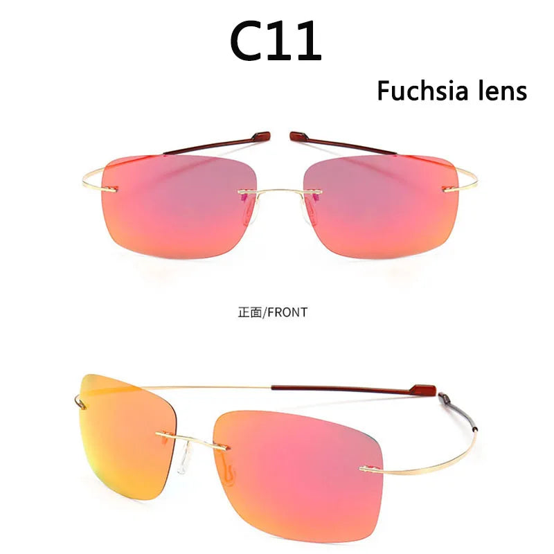 RBB Pure Titanium Rimless Polarized Sunglasses | Ultra-Thin Grey UV400 Lenses with Spring Legs