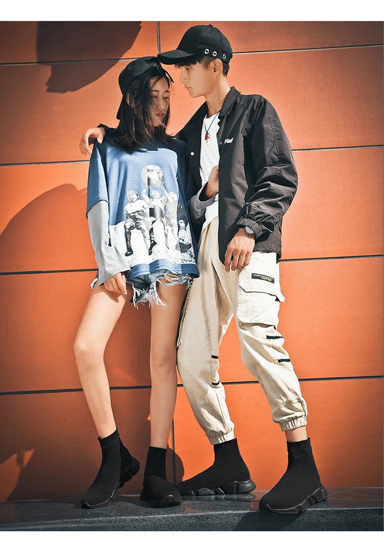 Classic Black High-Top Running Sneakers – Lightweight Slip-On Trainers for Men & Women