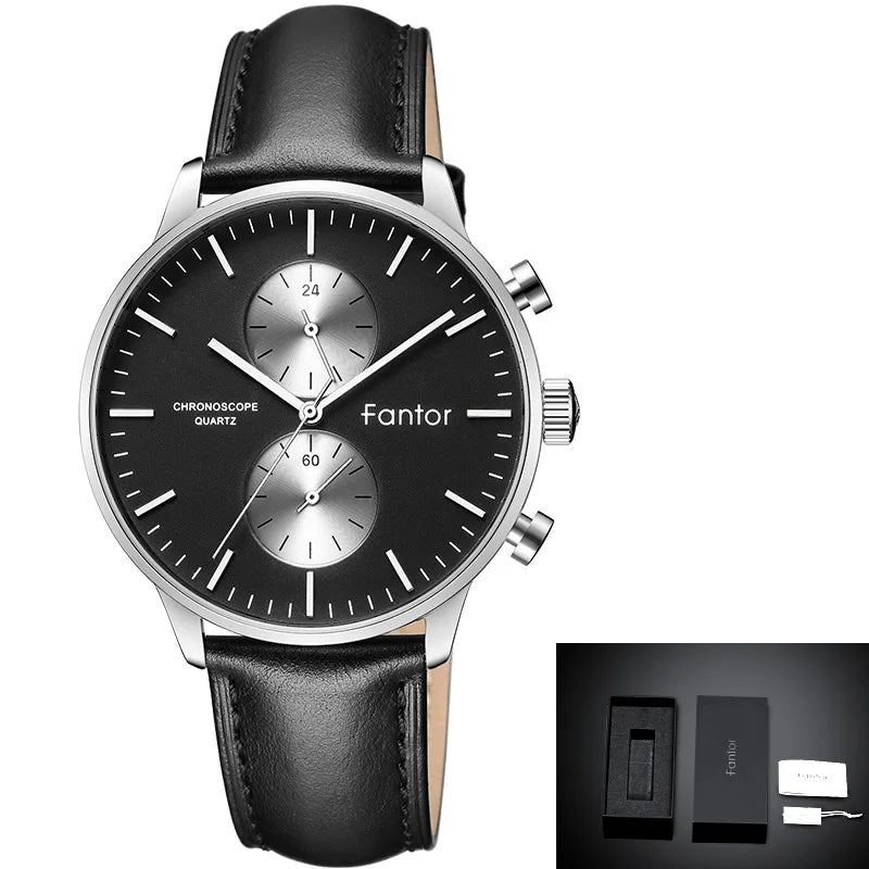 RBB Men’s Luxury Chronograph Quartz Watch – Classic Business Leather Strap Wristwatch for Men