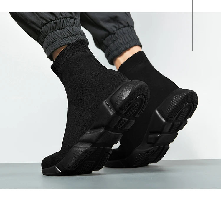 Classic Black High-Top Running Sneakers – Lightweight Slip-On Trainers for Men & Women