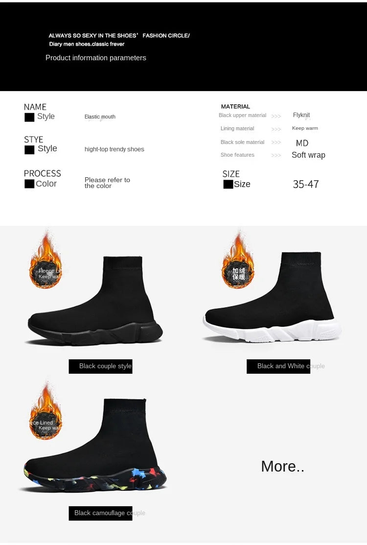 Classic Black High-Top Running Sneakers – Lightweight Slip-On Trainers for Men & Women