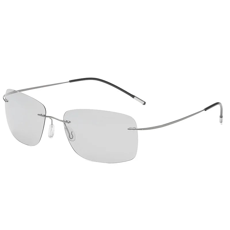 RBB Titanium Rimless Polarized Sunglasses – Ultralight Frameless Grey Photochromic Eyewear