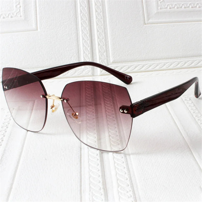 RBB Women's Rimless Vintage Sunglasses – Irregular Gradient UV400 Fashion Eyewear (Green)