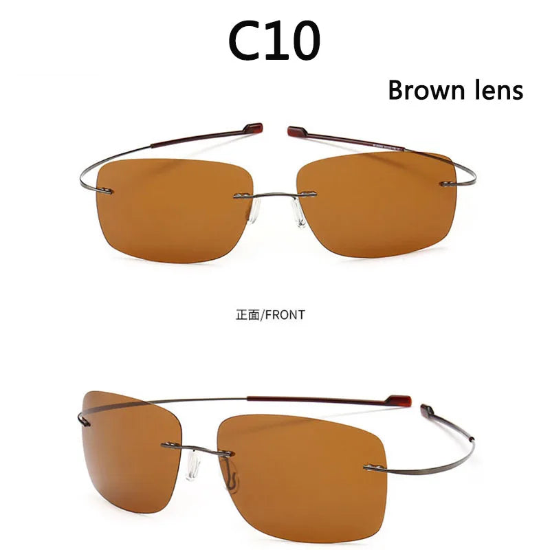 RBB Pure Titanium Rimless Polarized Sunglasses | Ultra-Thin Grey UV400 Lenses with Spring Legs