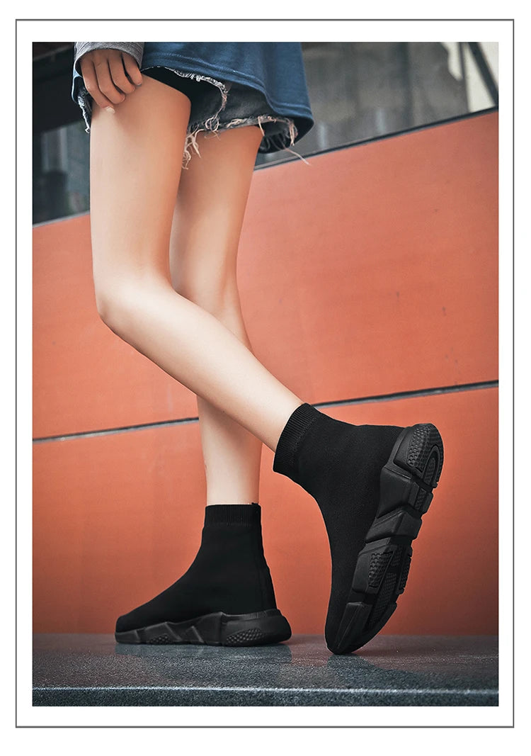 Classic Black High-Top Running Sneakers – Lightweight Slip-On Trainers for Men & Women