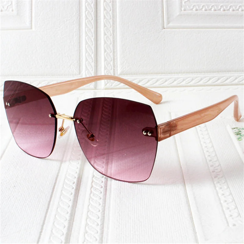 RBB Women's Rimless Vintage Sunglasses – Irregular Gradient UV400 Fashion Eyewear (Green)