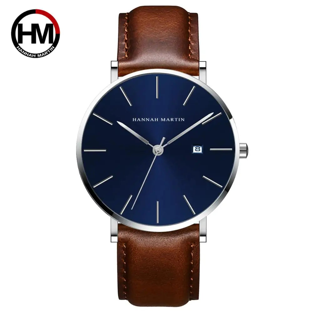 RBB Classic Bauhaus Men's Ultra-Thin Quartz Watch – Dark Blue Dial, Stainless Steel, Waterproof, Calendar Function