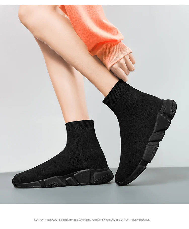 Classic Black High-Top Running Sneakers – Lightweight Slip-On Trainers for Men & Women