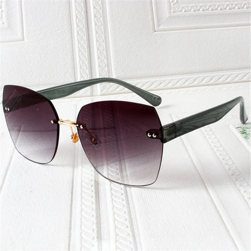 RBB Women's Rimless Vintage Sunglasses – Irregular Gradient UV400 Fashion Eyewear (Green)