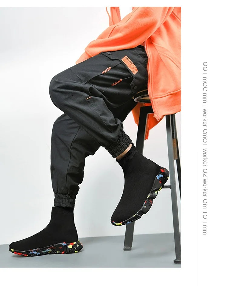 Classic Black High-Top Running Sneakers – Lightweight Slip-On Trainers for Men & Women