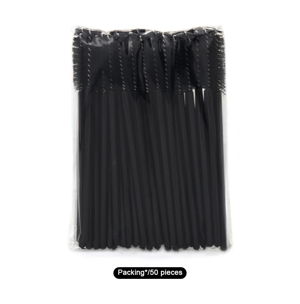 50Pcs Disposable Eyelash & Eyebrow Brushes – Soft Crystal Head Mascara Wands