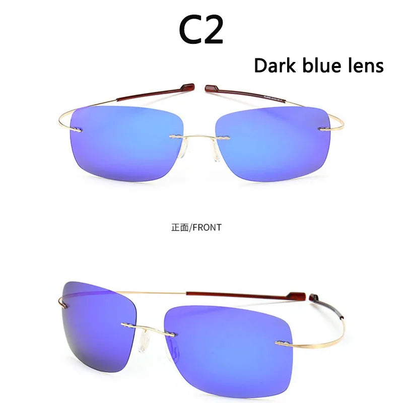 RBB Pure Titanium Rimless Polarized Sunglasses | Ultra-Thin Grey UV400 Lenses with Spring Legs