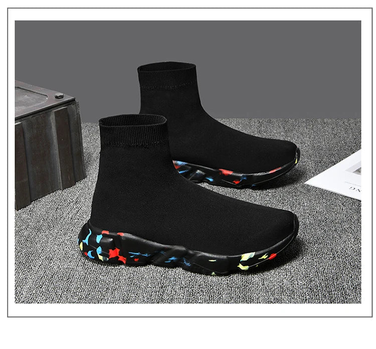 Classic Black High-Top Running Sneakers – Lightweight Slip-On Trainers for Men & Women